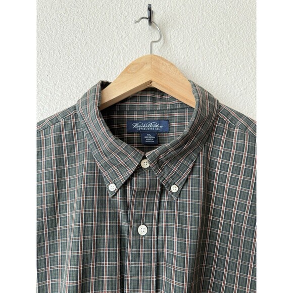 Brooks Brothers Men’s Casual Cotton Button Down Shirt Plaid Army Green Size XXL - Picture 10 of 10